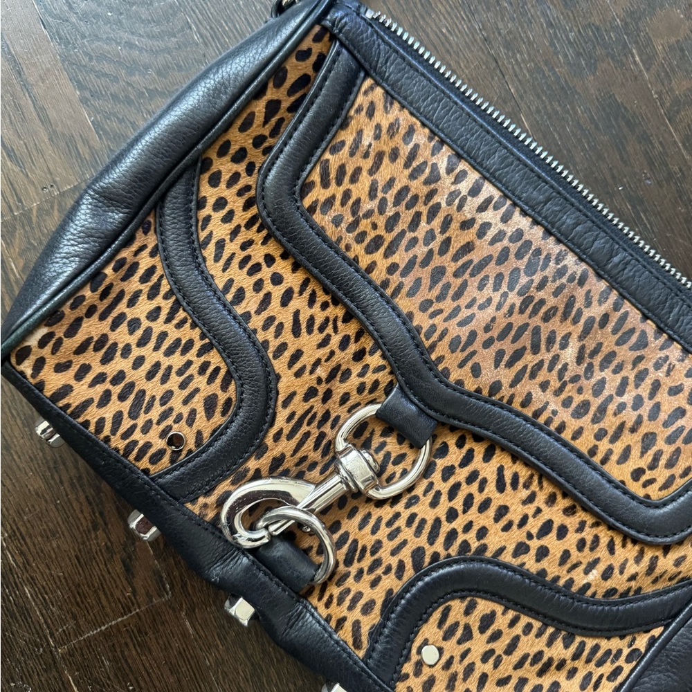 Rebecca Minkoff Black Leather and Textured Leopard Print